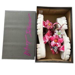 Betsey Johnson Pink and White Floral Sandals